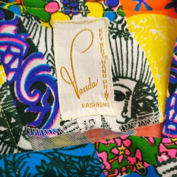 Very Rare Vanda Fashions Key West Hand Printed 70s Patchwork Cardigan Jacket - Picture 6 of 11